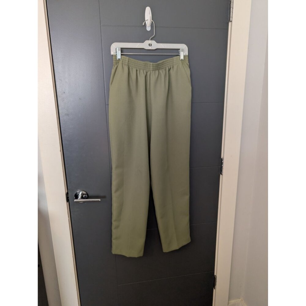 Donnkenny Petite Womens Sage Green Elastic Waist Pull-On Pants with Pockets 16P‎